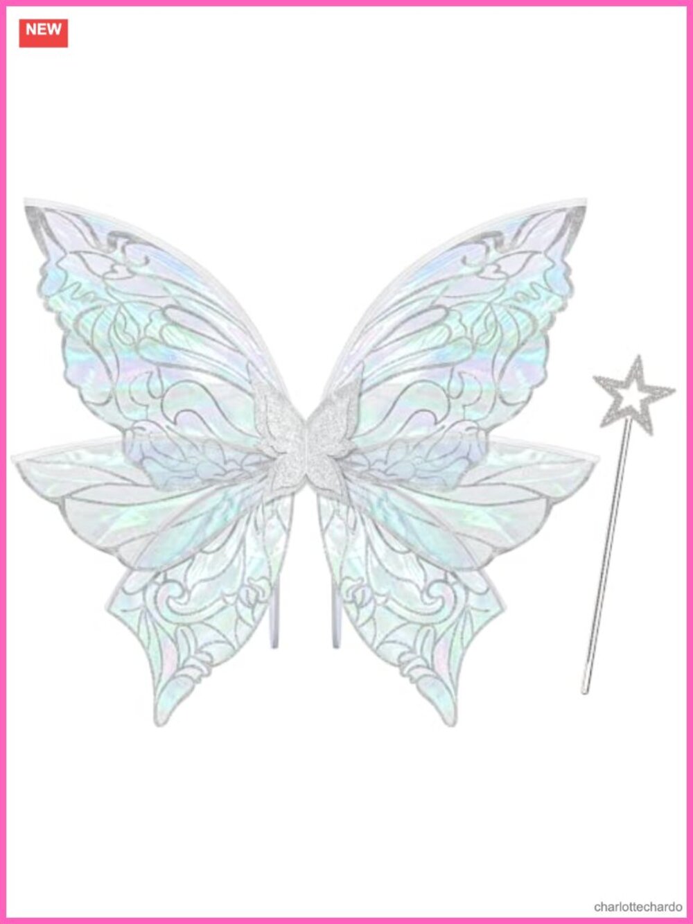 Women's Sheer Organza Fairy Wings Costume Set with Star Wand XL